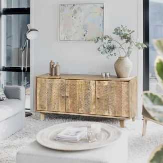 Szafka RTV Boho Chic | Ręcznie Rzeźbiona Niska Komoda | Meble Indyjskie