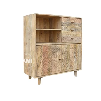 drewniana komoda rzeźbiona - orientalne wzory boho