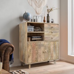 Komoda Boho Chic | Rzeźbione Meble Indyjskie z Półką i Szufladami