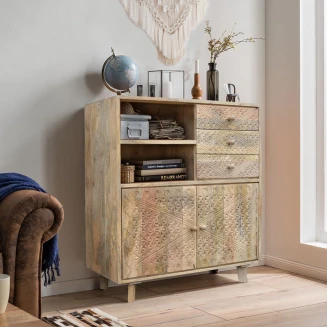 Komoda Boho Chic | Rzeźbione Meble Indyjskie z Półką i Szufladami
