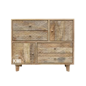 rzeźbiona komoda Boho Chic 100cm jasne drewno mango geometryczne wzory