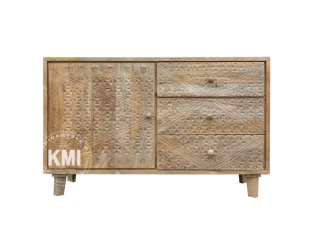 niska komoda boho chic 114cm drewniana ręcznie rzeźbiona styl indyjski i boho