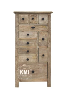 wąska komoda rustykalna Milford 100cm z 9 szufladkami lite drewno mango styl loft