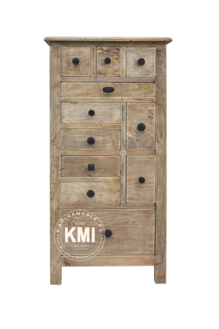 wąska komoda rustykalna Milford 100cm z 9 szufladkami lite drewno mango styl loft