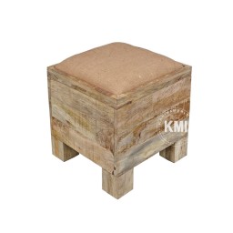 Drewniana Pufa ze Schowkiem Juta 40 cm | Meble Rustykalne Loft