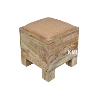 Drewniana Pufa ze Schowkiem Juta 40 cm | Meble Rustykalne Loft