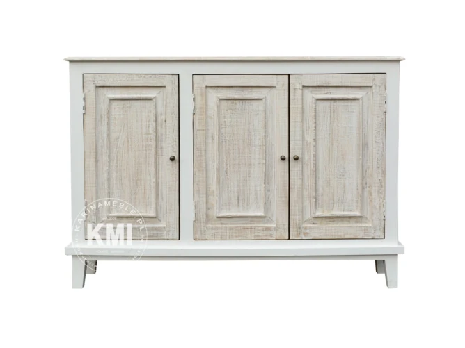 bielona komoda vintage Hampton z frezowanymi frontami