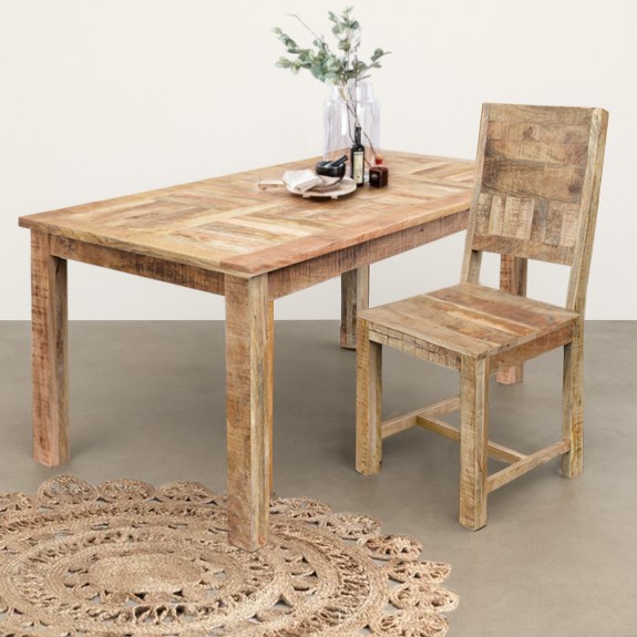 Postarzany stół drewniany 180x90 z litego drewna mango w stylu rustykalnym – Meble Indyjskie