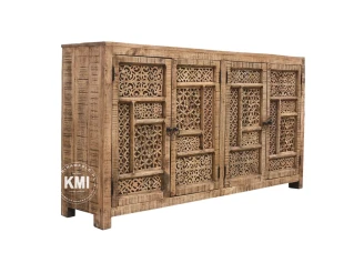 meble vintage komoda Shanti rzeźbiona w orientalne wzory patynowana