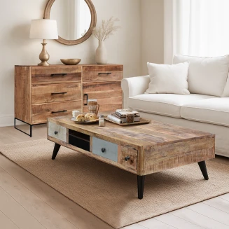 Stolik Kawowy Loftowy | Drewno Mango, Styl Industrialny