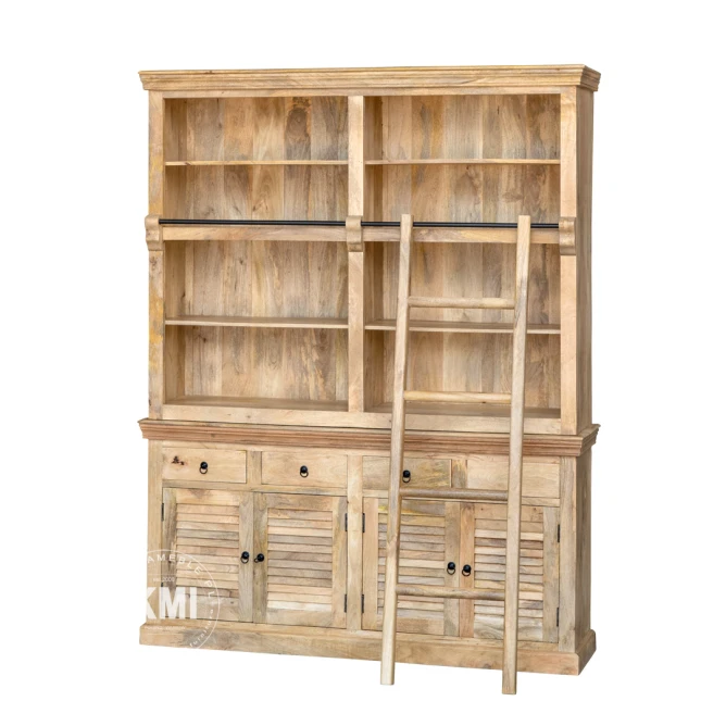 Drabina biblioteczna QUEEN – widoka na detale drewna