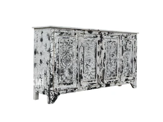 widok na 4 rzeźbione drzwi frontowe dużej komody z mango biała farba styl shabby chic