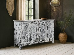 Biała Komoda Rzeźbiona z Drewna Mango Secret Garden 182 cm