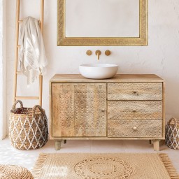 Niska Komoda Boho Chic 114 cm z drewna mango | Meble Boho pod Umywalkę