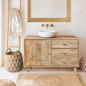 Niska Komoda Boho Chic 114 cm z drewna mango | Meble Boho pod Umywalkę