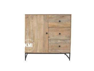 komoda industrialna easy 88 cm na wprost naturalne drewno mango 3 szuflady na czarnych nogach