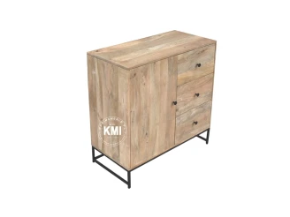 ujęcie ze skosu na komodę loftową easy 3 szuflady i szafka jasny naturalny odcień drewna