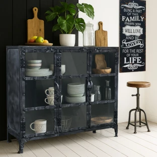 Metalowa Witryna Loft Postarzana | Meble Industrialne do Jadalni