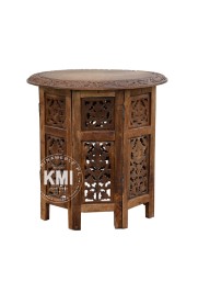Okrągły stolik orientalny – drewniany stolik boho, meble drewniane
