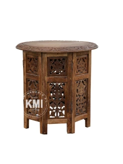 Okrągły stolik orientalny – drewniany stolik boho, meble drewniane