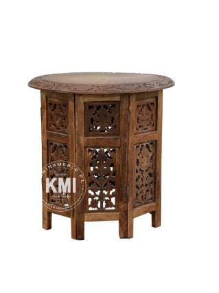 Okrągły stolik orientalny – drewniany stolik boho, meble drewniane