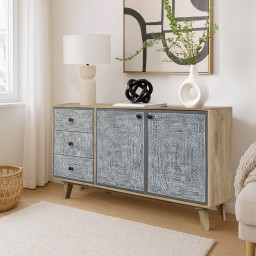 Komoda Indyjska Lumi 150 cm | Rzeźbione Meble Boho z Drewna Mango