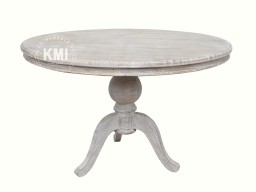 Okrągły Stół Drewniany Village 120 cm | Bielony Mango Vintage