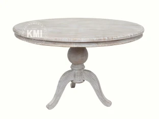 Okrągły Stół Drewniany Village 120 cm | Bielony Mango Vintage