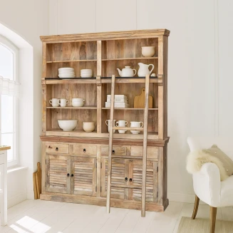 Duża Biblioteczka z Drabiną Queen 180x230 cm | Drewno Mango Klasyczny