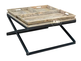 Stolik Loftowy Tray Table | Mebel z Drewna Mango i Metalu z Trzema Tacami