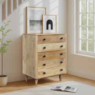 Wysoka Komoda BohoWood 84 cm | Bieliźniarka z Mango 5 Szuflad