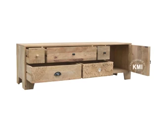 Drewniana komoda RTV otwarta szafka mango styl boho loft