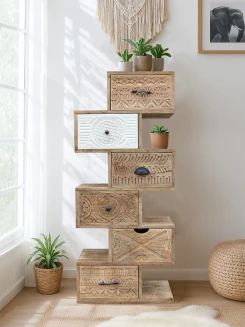 Rzeźbiona Komoda Asymetryczna 122 cm | Meble Indyjskie z Mango