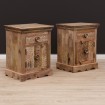 Szafka nocna indyjska rzeźbiona z drewna mango, komplet 2 szt. Szafka nocna orientalna z szufladą i drzwiczkami. Meble indyjskie do sypialni.