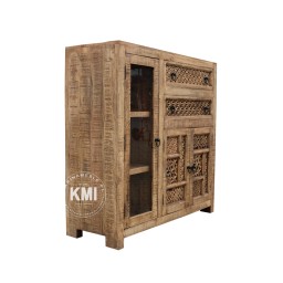 Orientalna Komoda z Witryną Shanti 108 cm | Meble Indyjskie z Drewna Mango