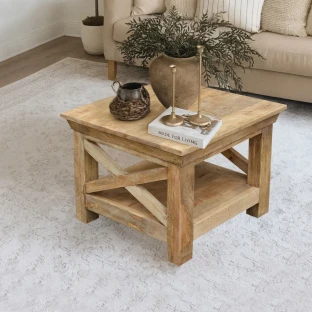 Indyjski stolik kawowy 60x60 Cross | rustykalne meble drewniane