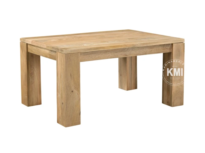Nowoczesny stolik mango 90 cm - meble drewniane do salonu. Mała ława z litego drewna mango w kolorze naturalnym.