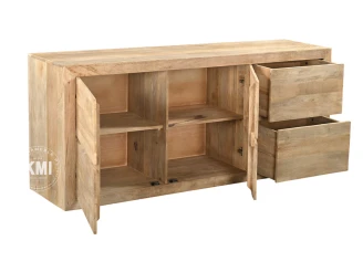 Nowoczesna Komoda Mango Niska 175 cm | Meble Drewniane z Drzwiami i Szufladami