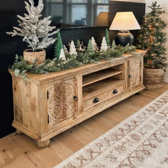 Szafka RTV Orientalna Rzeźbiona Mandala 175 cm | Meble Indyjskie Mango