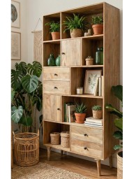 Indyjska Biblioteczka z Szafkami z Drewna Mango 94 cm | Meble Boho