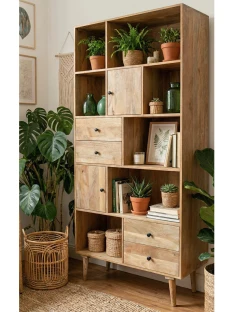 Indyjska Biblioteczka z Szafkami z Drewna Mango 94 cm | Meble Boho