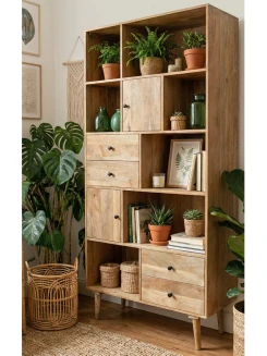 Indyjska Biblioteczka z Szafkami z Drewna Mango 94 cm | Meble Boho