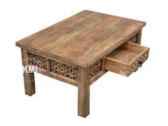 Orientalny stolik do salonu (90 cm). Widok na praktyczną szufladę.