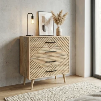Komoda z Szufladami STRIPES 80 cm | Drewno Mango Boho
