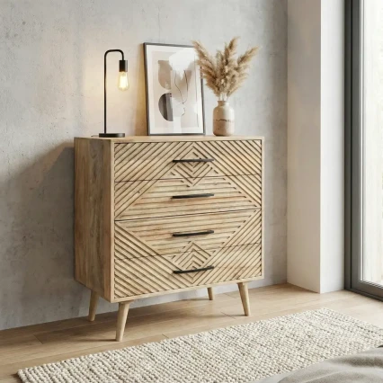 Komoda z Szufladami STRIPES 80 cm | Drewno Mango Boho