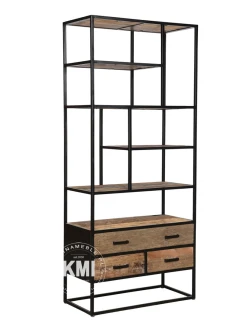 Biblioteczka industrialna regał OFF ROAD ze starego drewna i metalu. Meble loftowe do salonu