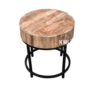 Okrągły Stolik Loftowy Roma 50cm | Postarzane Drewno Mango