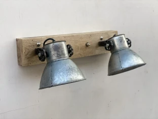 Kinkiet Loftowy Podwójny Metal i Drewno 51cm | Styl Vintage