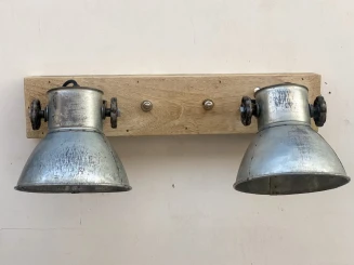 Kinkiet Loftowy Podwójny Metal i Drewno 51cm | Styl Vintage