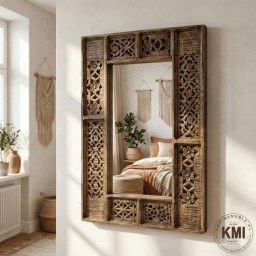 Orientalne Lustro Shanti Rzeźbione 60x90 cm | Meble z Drewna Mango